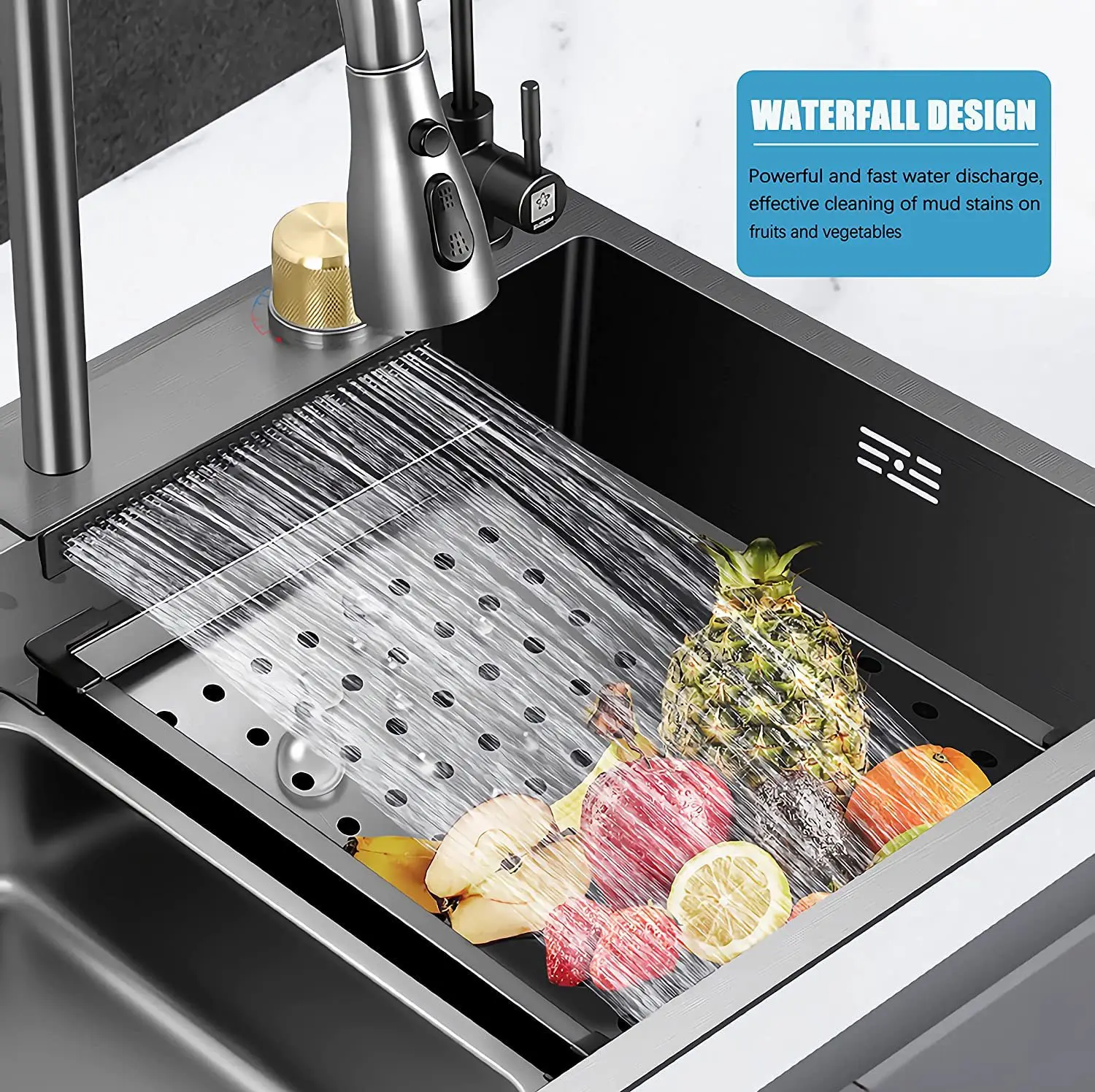 Multifunction Welding Square Modern Stainless Steel Kitchen Sinks Faucet Waterfall Kitchen Sink