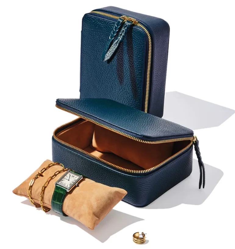 Wedding gift pebbled leather earrings ring watch box high quality travel jewelry case customized logo luxury jewellery case