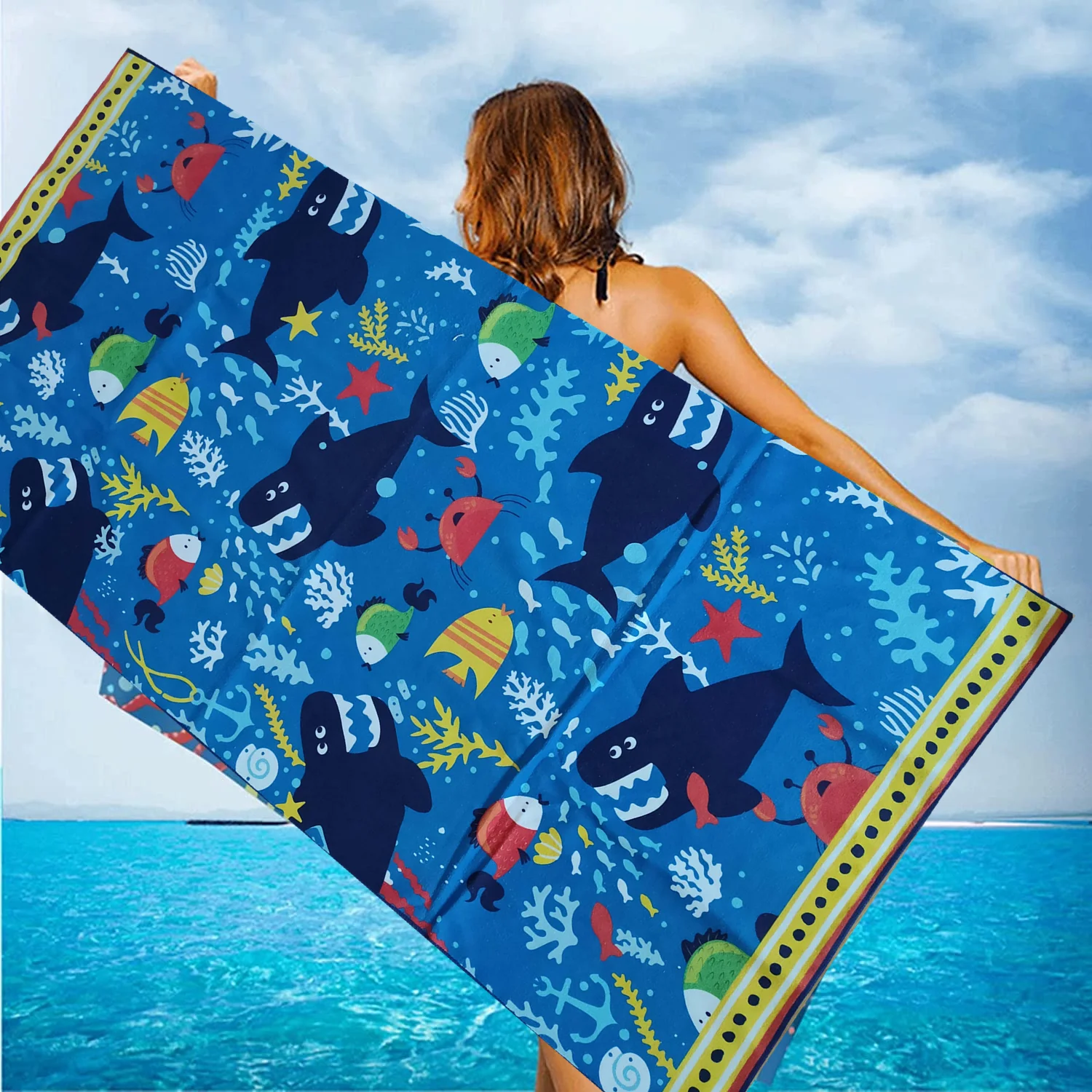Low MOQ Custom design cotton polyester material Digital printed beach towel