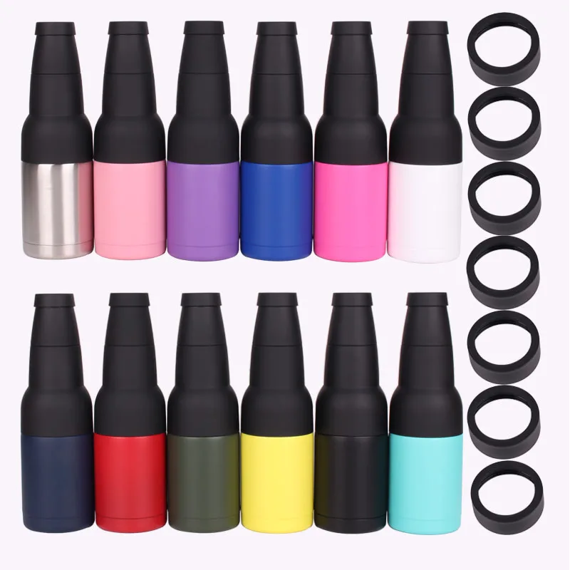 Multiple colors 12oz Soda Beverages Bottle Cooler Double Walled Stainless Steel Insulator with Beer Opener for Ice Cold Beer