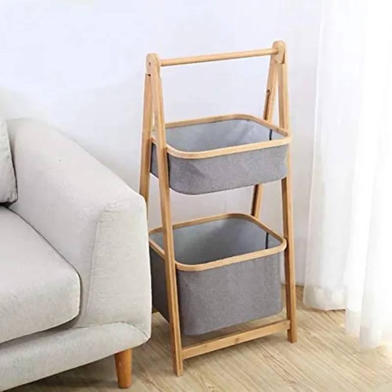 Free Delivery Bamboo Fabric Laundry Basket Storage Rack Oxford Cloth Cotton and Linen for Clothing and Home Use