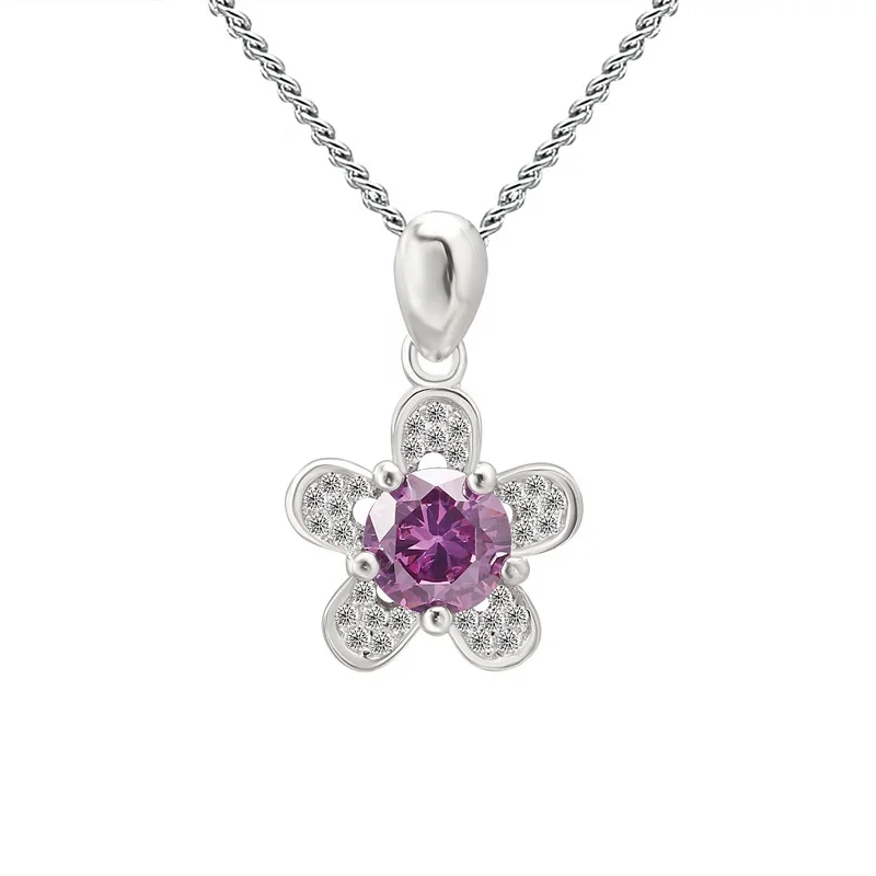 1000S ювелирные изделия в Шэньчжэне онлайн для продажи кулон в форме цветка с индивидуальными цепочками фиолетового цвета CZ бриллиантовое ожерелье