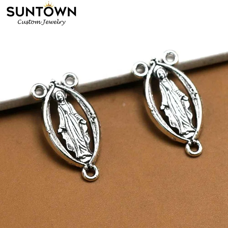 
Suntown Threehole Pendant Connector Christian Accessories Virgin Mary Jewelry Findings Virgen Maria Pendant Silver Plated Charms 