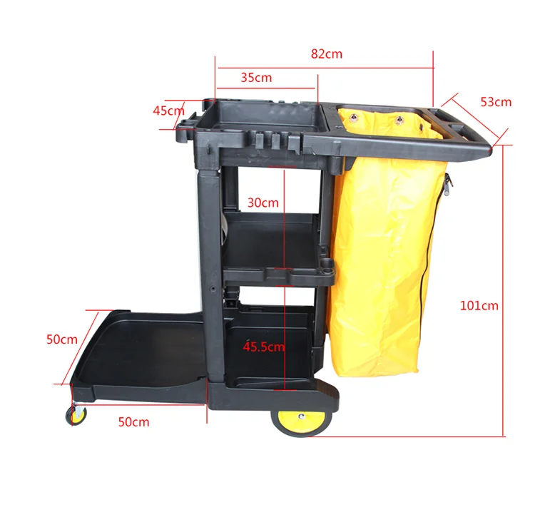 Hotel Hospital Floor Cleaning Trolley Commercial PP Plastic Hand Carts Trolleys