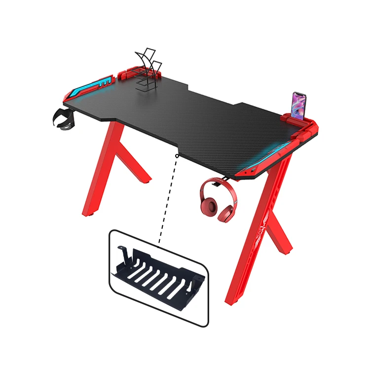 100cm R-Shape LED RGB PC Gaming Desk Extendable Metal Gamer Table with MDF Surface for Office Esports Direct from Manufacturer