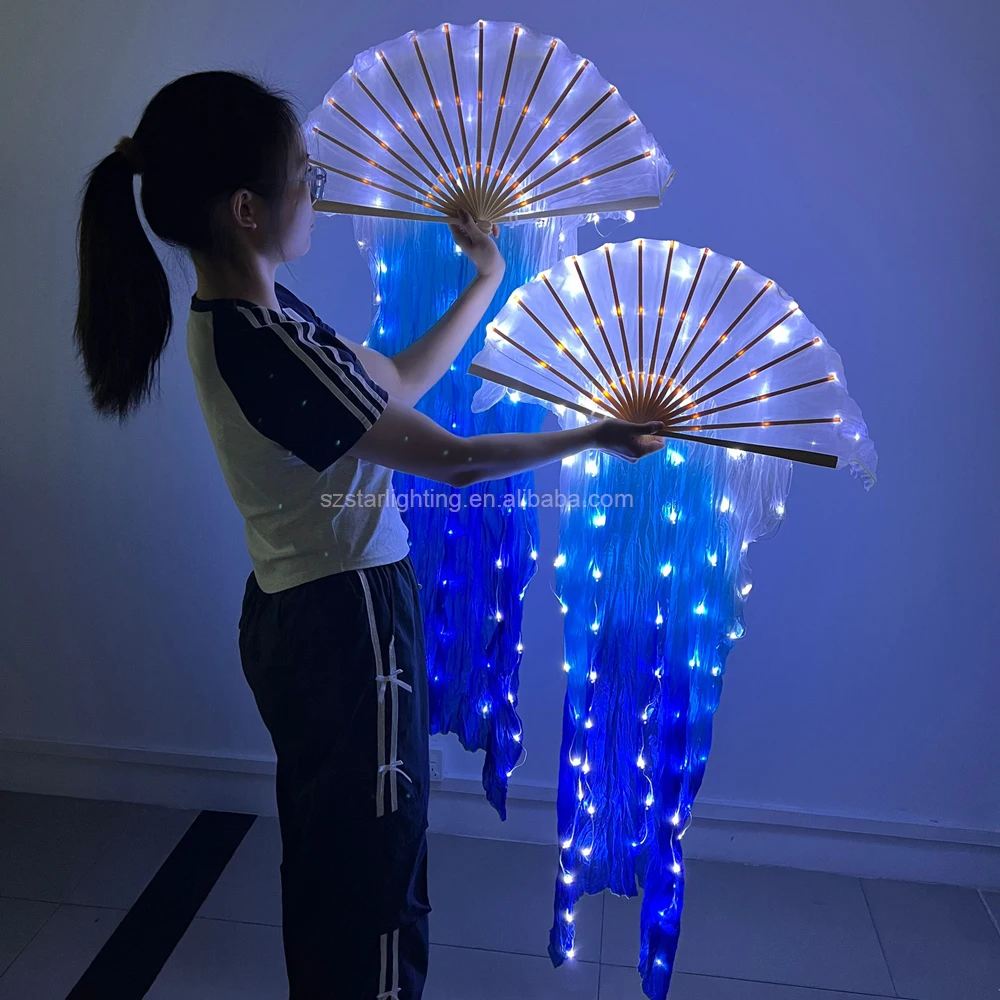 ODM supplier soft cord light string dance props multicolor rechargeable LED folding fan for stage Belly dancing performance