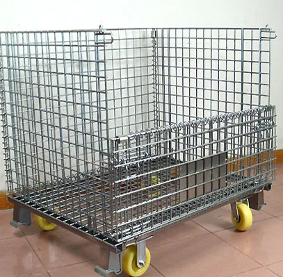Foldable Warehouse Basket Lockable Stillage Pallet Secure Collapsible Wire Mesh Container Metal Storage Cages With Wheels