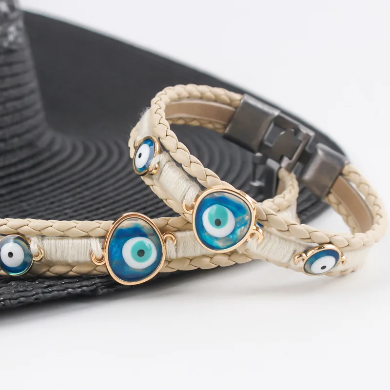 Attractive Design Multiple Layers Hand-braided Eye Leather Woven Bracelet with High Popularity