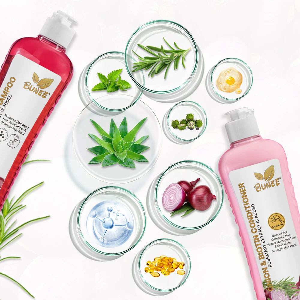BUNEE Anti Hair Loss Anti Dandruff Oil Control Herbal Essences Shampoo Red Onion & Biotin Hair Shampoo And Conditioner set