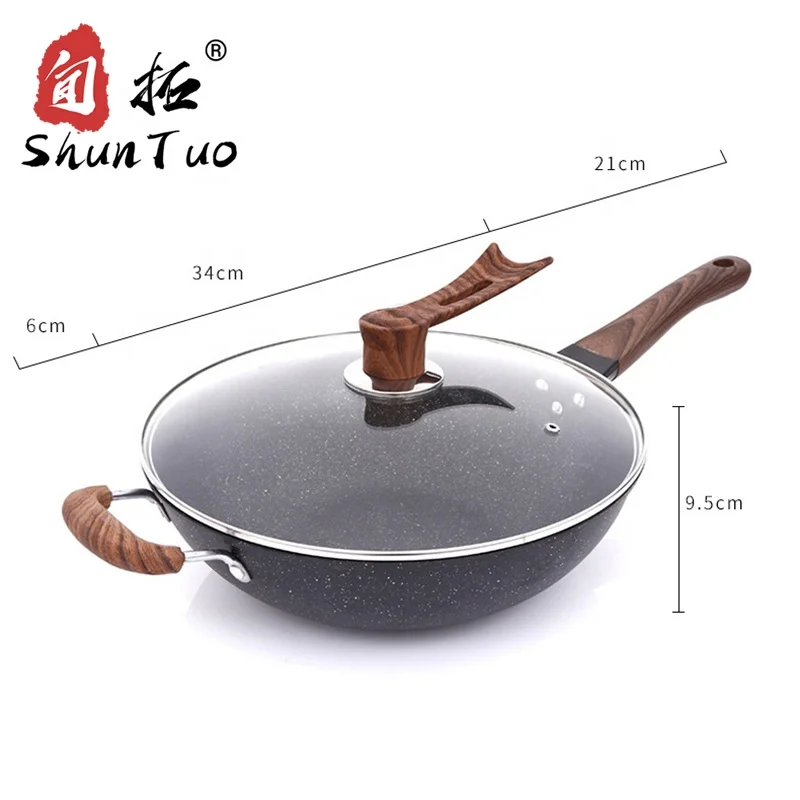 
5 layer composite bottom granite coating pre seasoned korean non-stick Refined iron hand made enamel frying cooking wok 