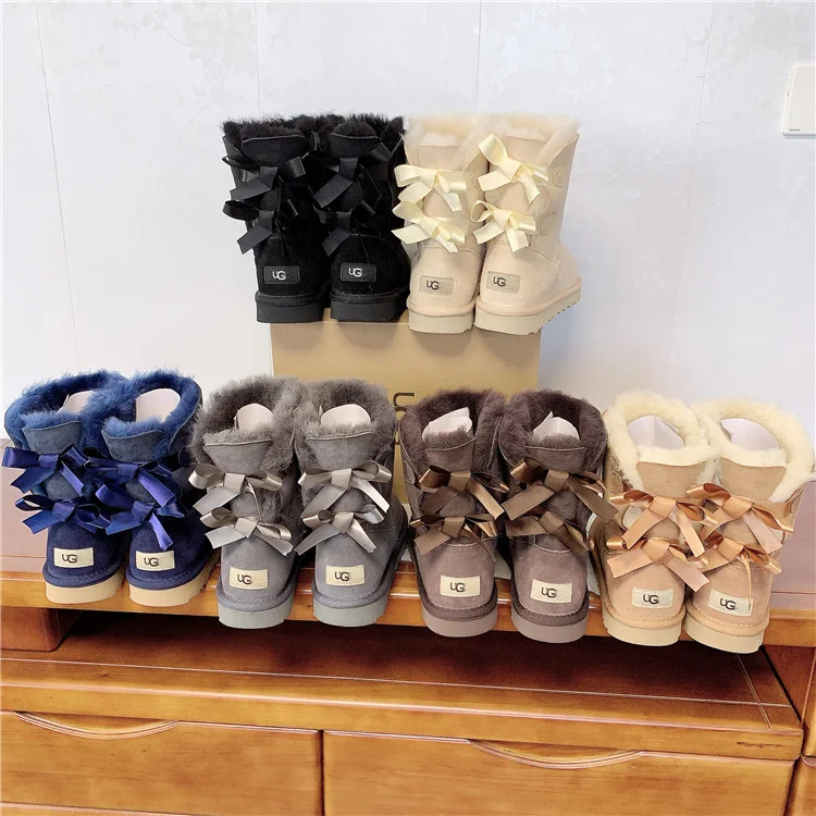 New Waterproof Genuine Sheepskin Snow Boots Kid Women Classic Shoes Winter Ribbon Wool Uggh Boots For Wome (1600344274204)