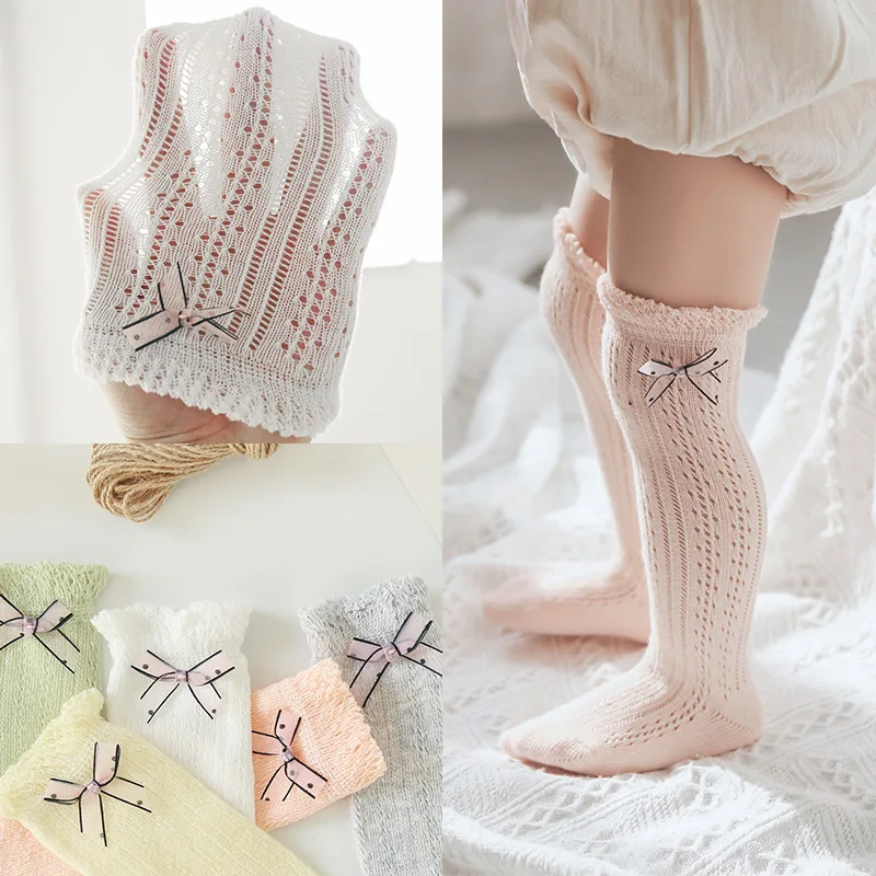 Y-Z Thin Breathable hollow knit socks for baby and toddler Crochet Socks Stylish baby cotton long socks