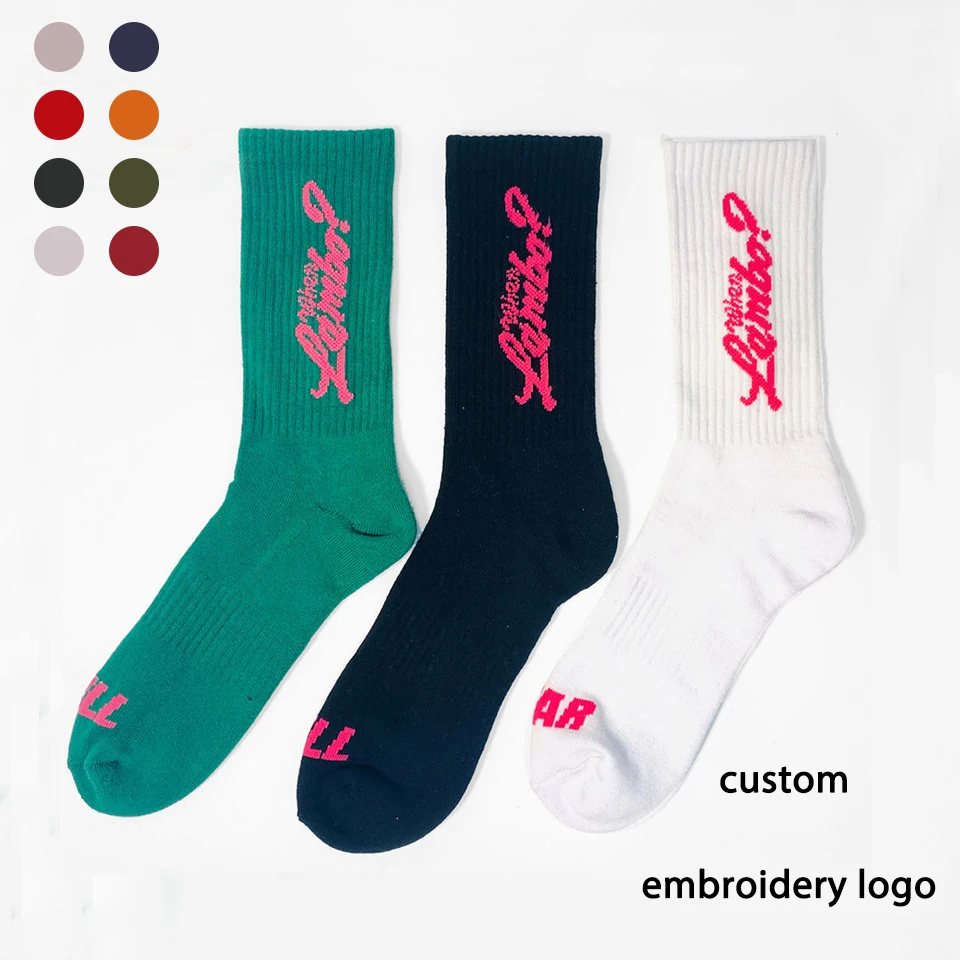 Custom knit design logo crew sox manufacturer socks, soft custom embroidery logo sport sock