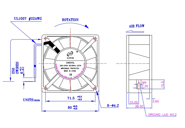 Factory price plastic 8038AC ball bearing axial cooling fan black Axial flow fan