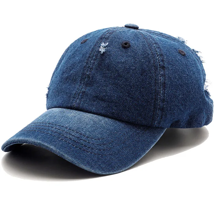 Custom Distressed  Design Washed Denim Baseball Cap Washed Distressed Jeans Baseball Cap Embroidered Washed Denim Baseball Cap