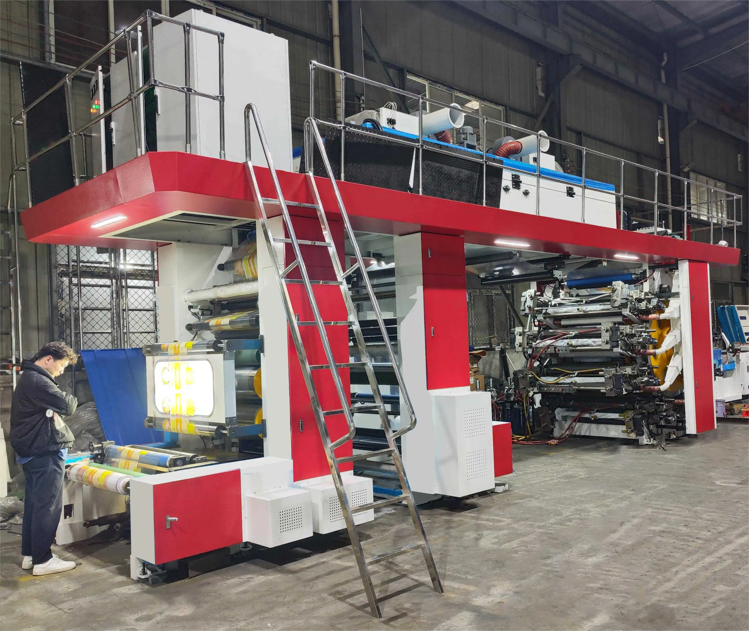 central drum 8 color flexo printing machine Pe / PP / OPP / BOPP /PVC / PET print machine flexo