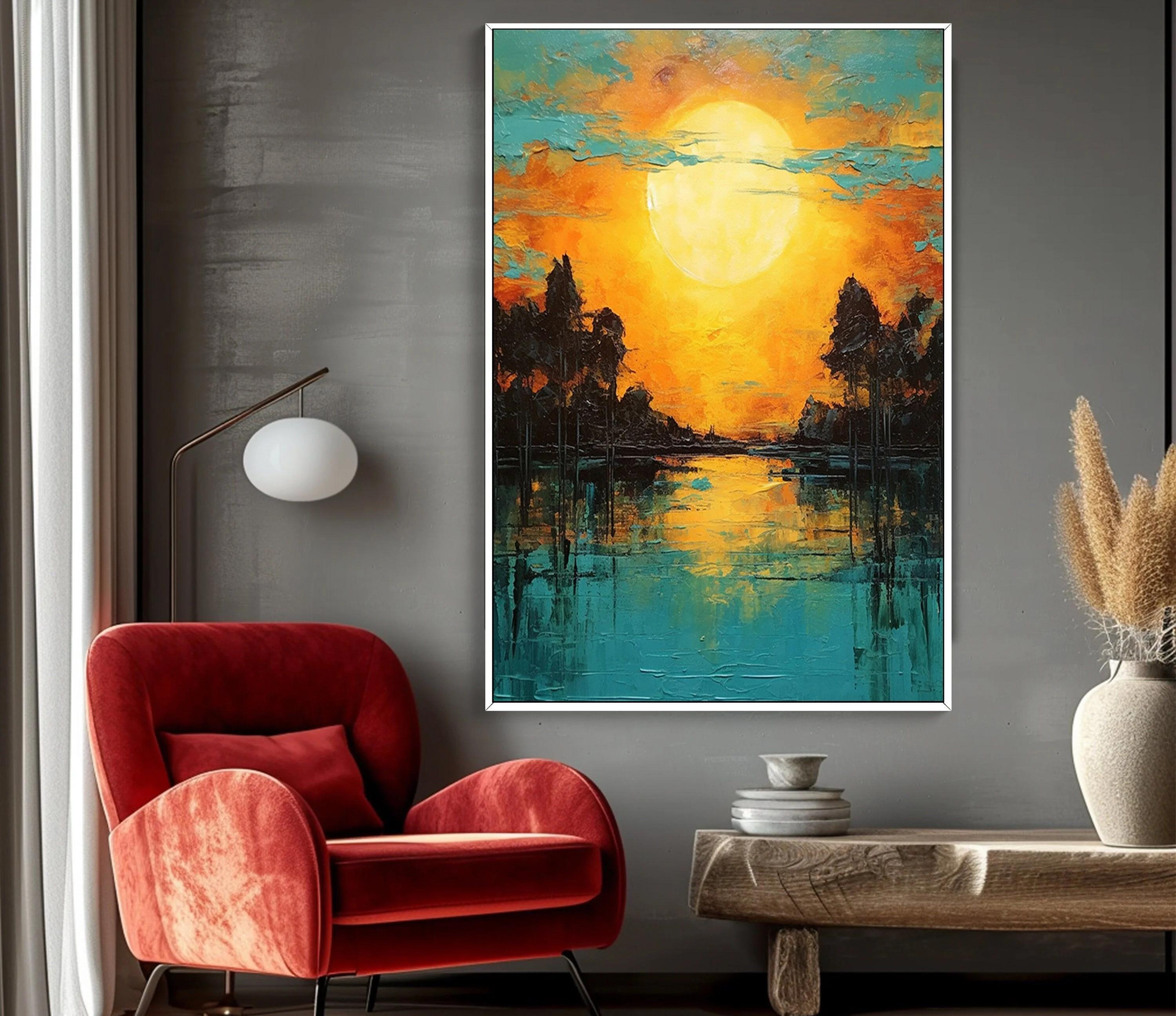 100% Hand-Painted Realistic Countryside Scenery Custom Oil Painting Canvas Wall Art Green Waters Mountain Home Decor