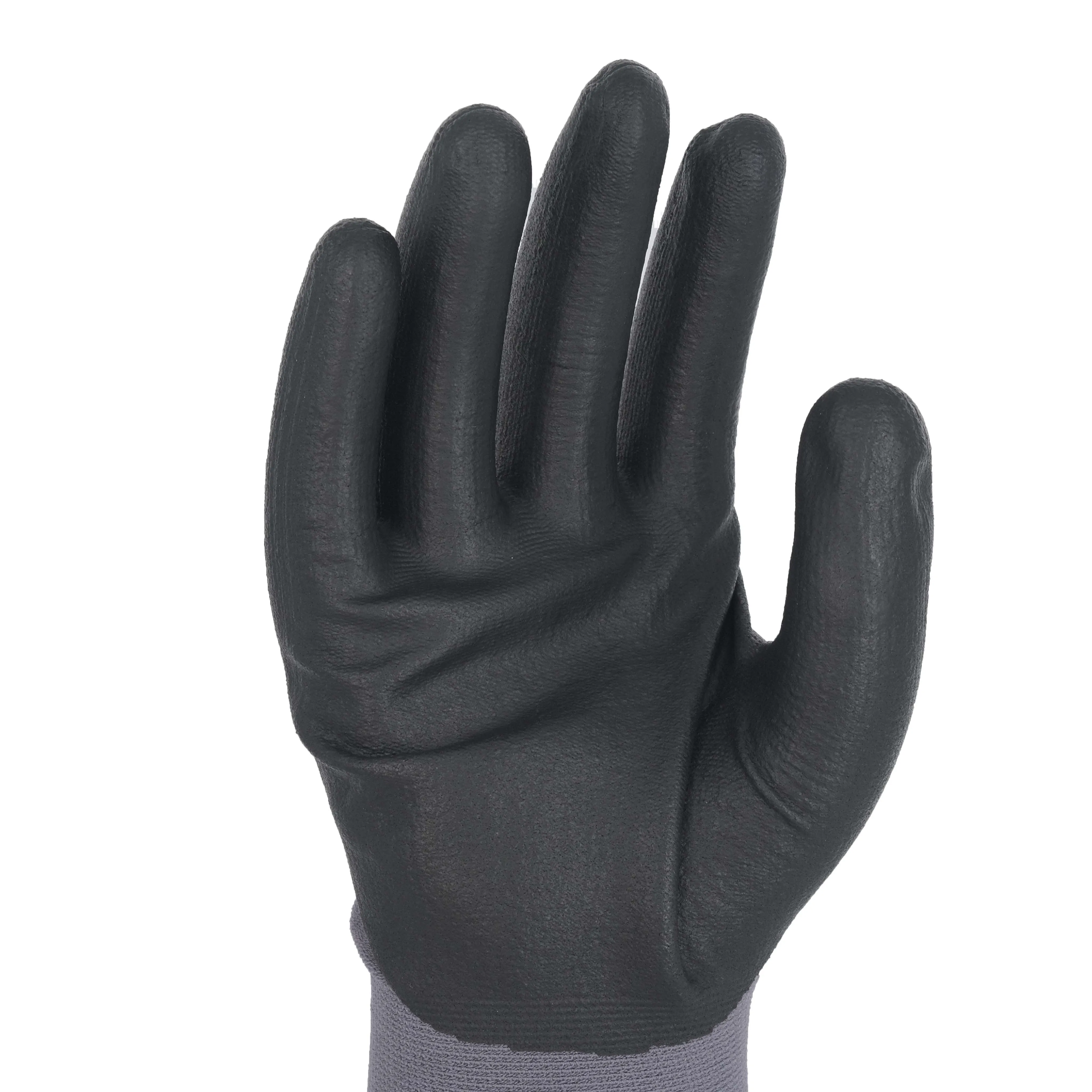 SKYEE print logo nylon knit cut resistant anti slip nitrile coated safety work construction gloves for car fixer repairing