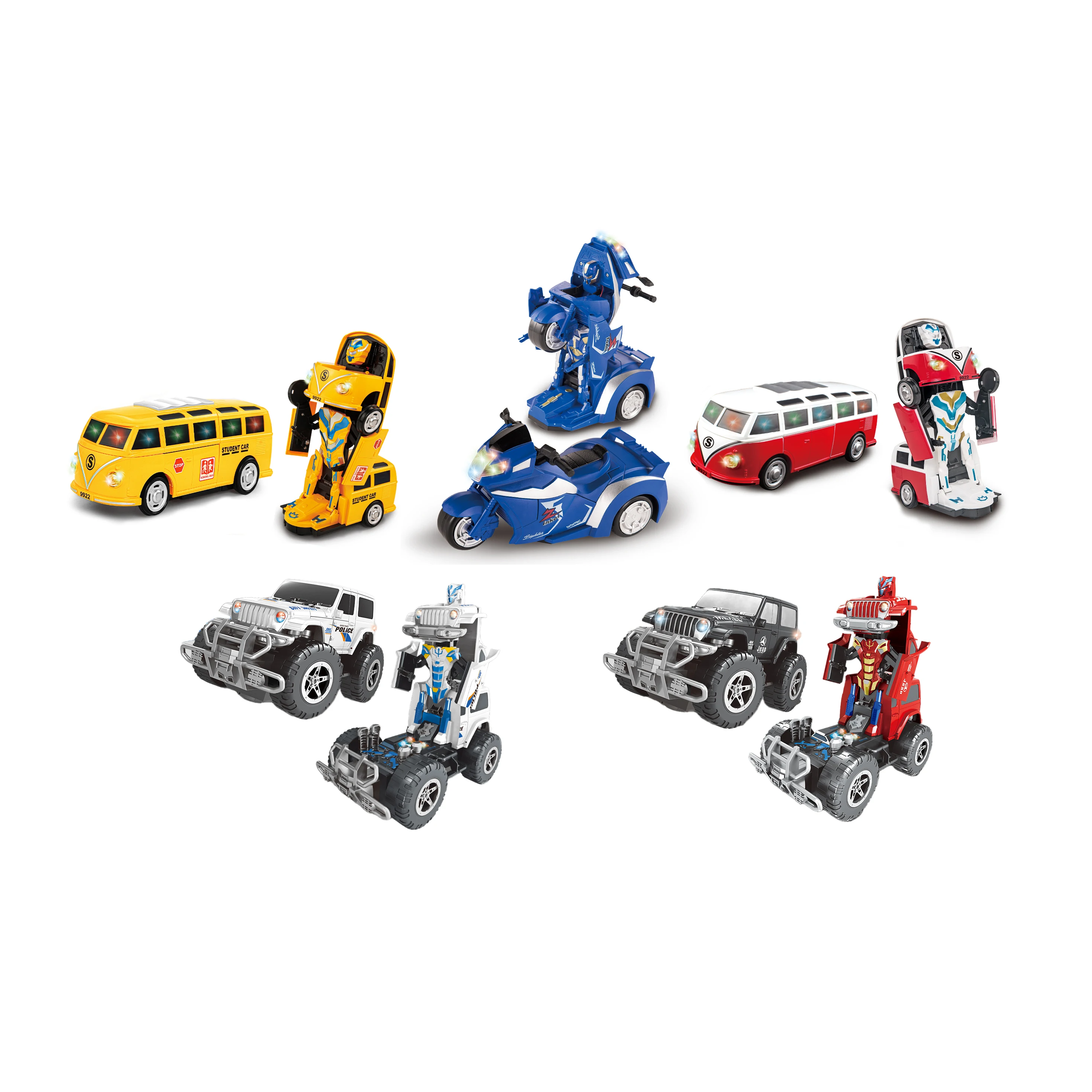 Hot Automatic Deformation Car Toy B/O Deformation Bus Robot Electric School Bus Toy With Light Music For Kids Gifts