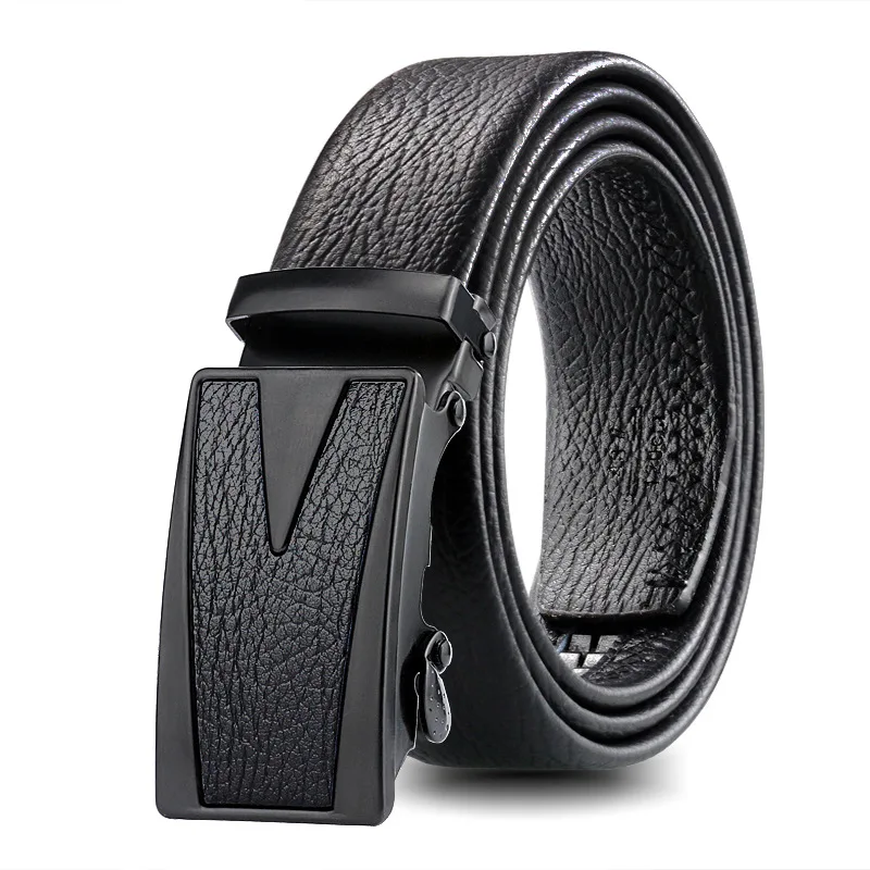 DDA723 Middle Aged Youth Waist Straps Soft Classic Black Automatic Buckle  Belt Durable Men Casual Wild Business Leather Belts