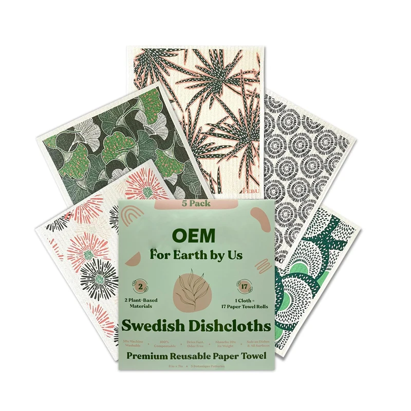 OEM Dishcloths 5 Pack Watercolor Dish Towels Reusable Paper Towels Washable No Odor, Biodegradable,Dishcloths for kitchen