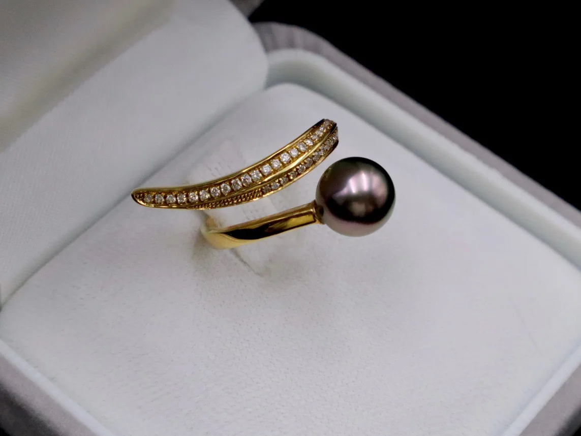 Wholesale Unisex Tahitian Pearl Ring with New Design Seawater Pearl with Parallel Lines Classic Jewelry for Anniversary