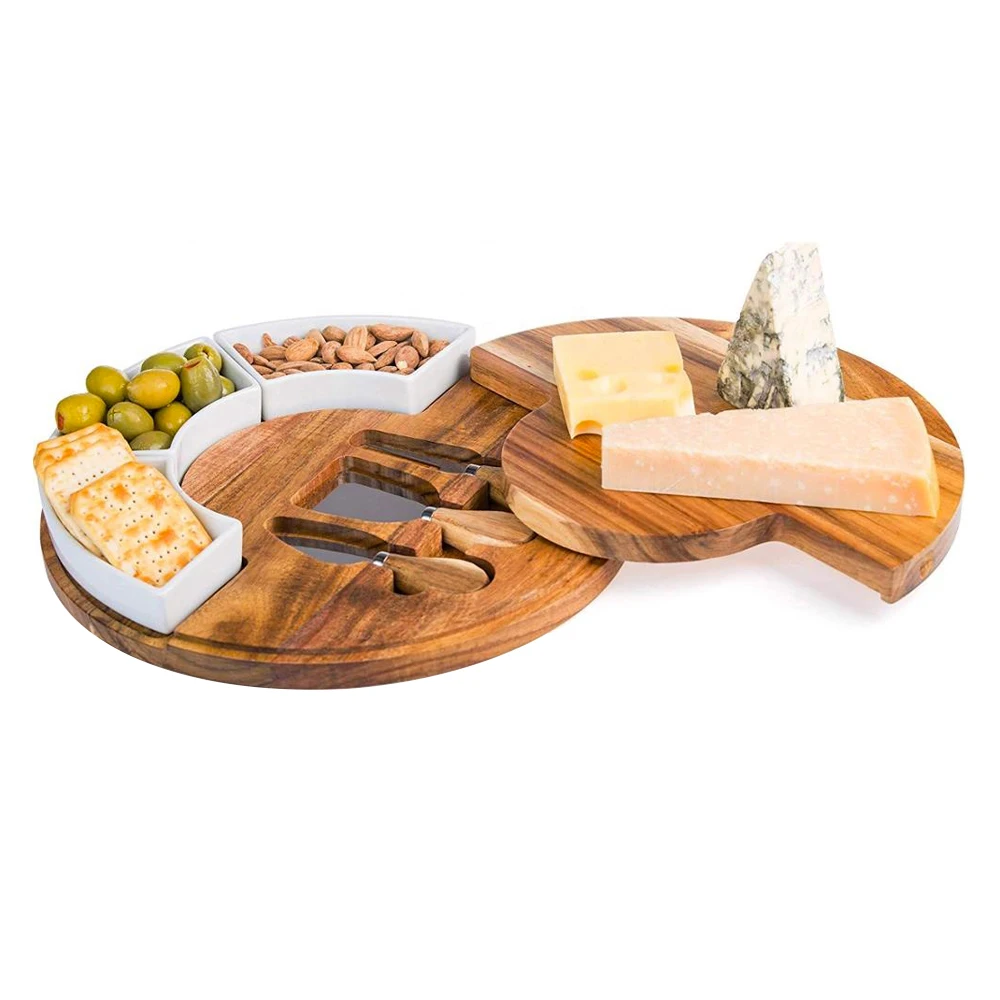 
Family party, friends gathering, picnic, camping with snack cup & cutting tools circular cheese board and knife set 