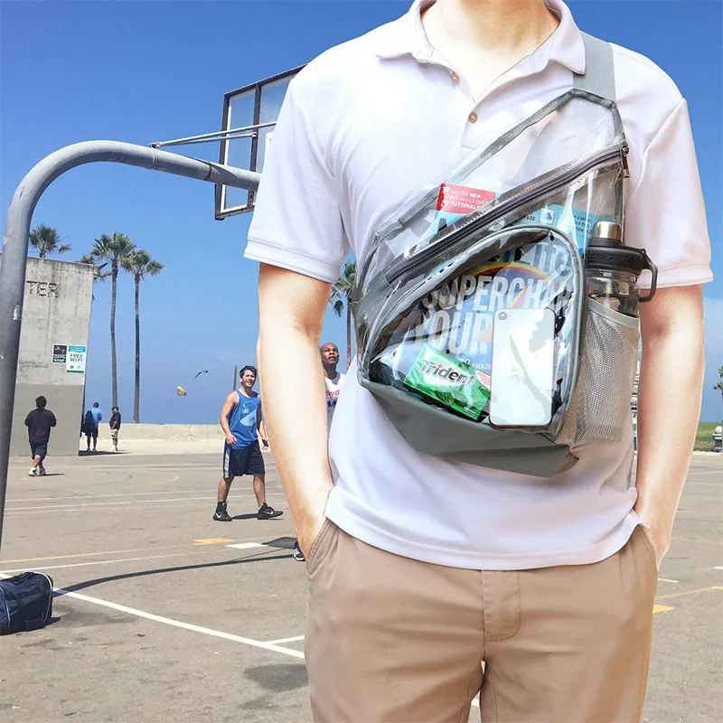 Sling bag jelly pvc men daypack sport waterproof shoulder clear pvc bag stadium approved