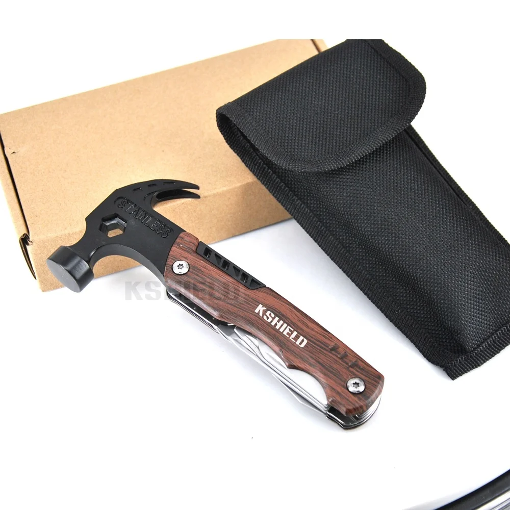 
Portable camping multi tool wooden handle mini multifunction 14 in 1claw hammer with screw heads 