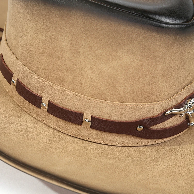 Кожаная ковбойская шляпа с широкими полями, шляпа рыцаря в западном стиле для мужчин и женщин, уличная шляпа из коровьей кожи с забавными краями