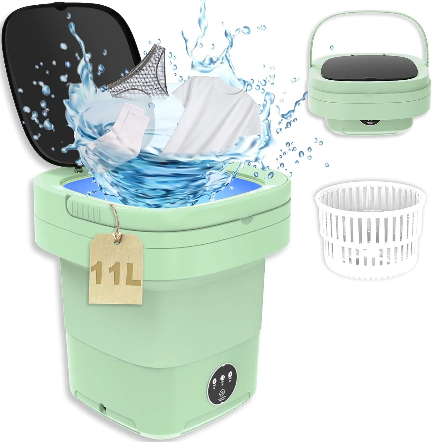 New Arrival 2024 Foldable Small Portable Washing Machine Mini Washer 11L High Capacity with 3 Modes Deep Cleaning for Underwear