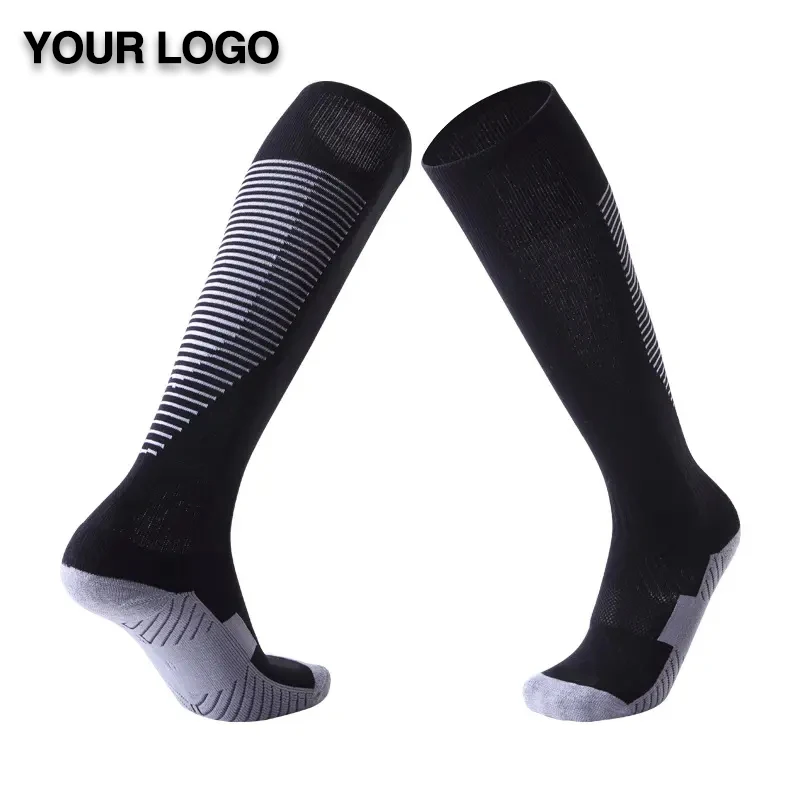 OEM Wholesale Combed Cotton Sports Custom Grip Football Socks Full Cushion Terry Knee High Adults Kids Children Logo Print