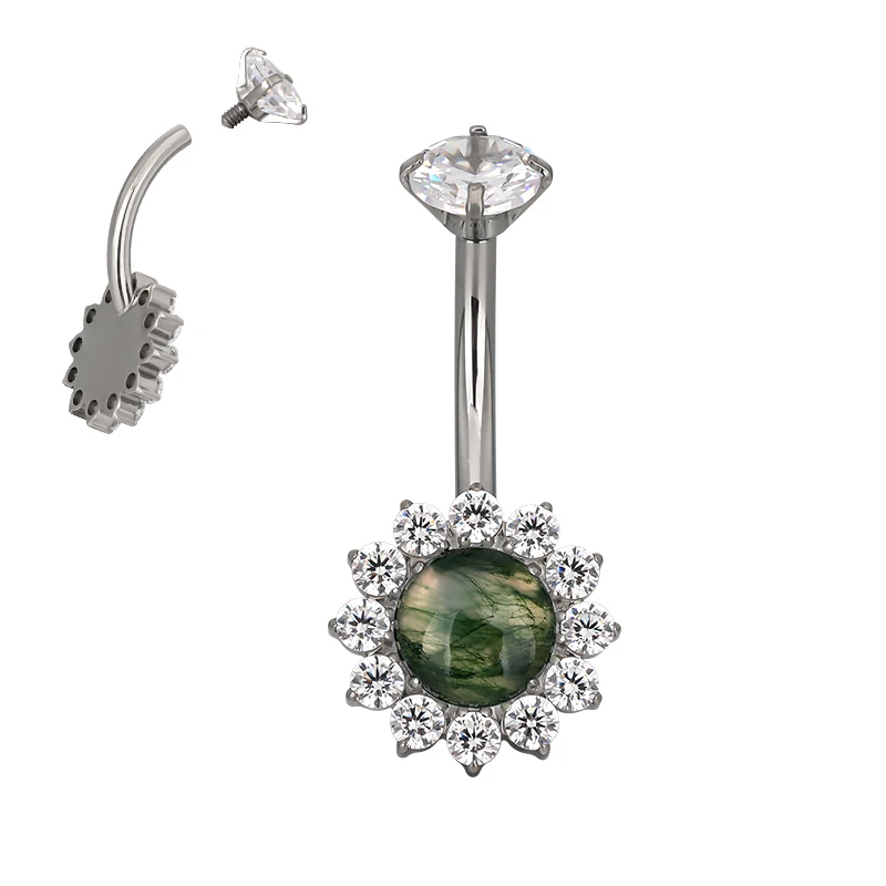 GZN Sexy Implanted Grade Titanium Internally Threaded Opal Flower Belly Button Ring Fine Body Jewelry Piercing