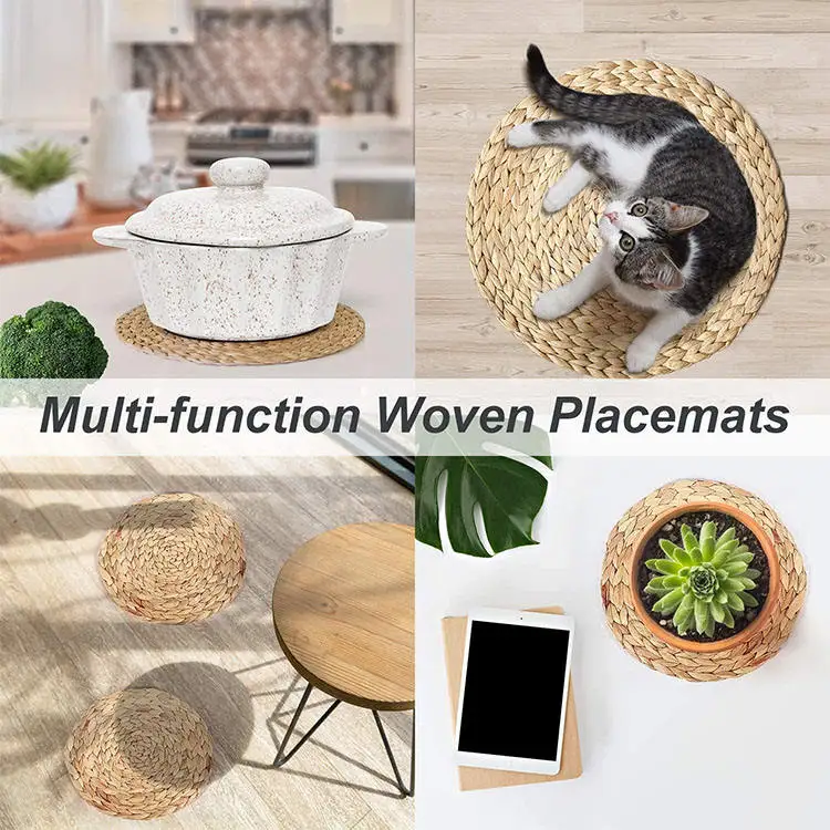 Luxury Gold Natural Eco-Friendly Seagrass Water Hyacinth Rattan Boho Round Woven Wedding Placemats for Decoration Tables