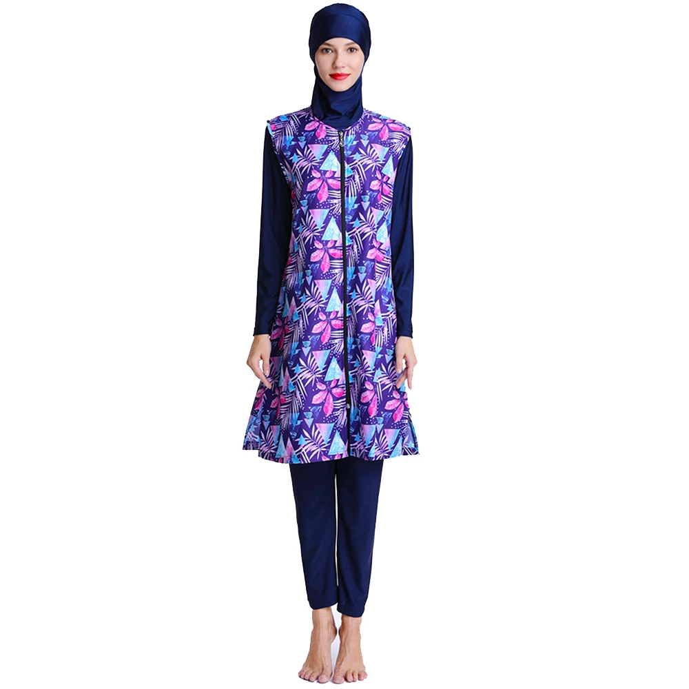 Stylish Modest Swimwear Set for Muslim Women New Patterned Burkini with Long Waterproof Robe