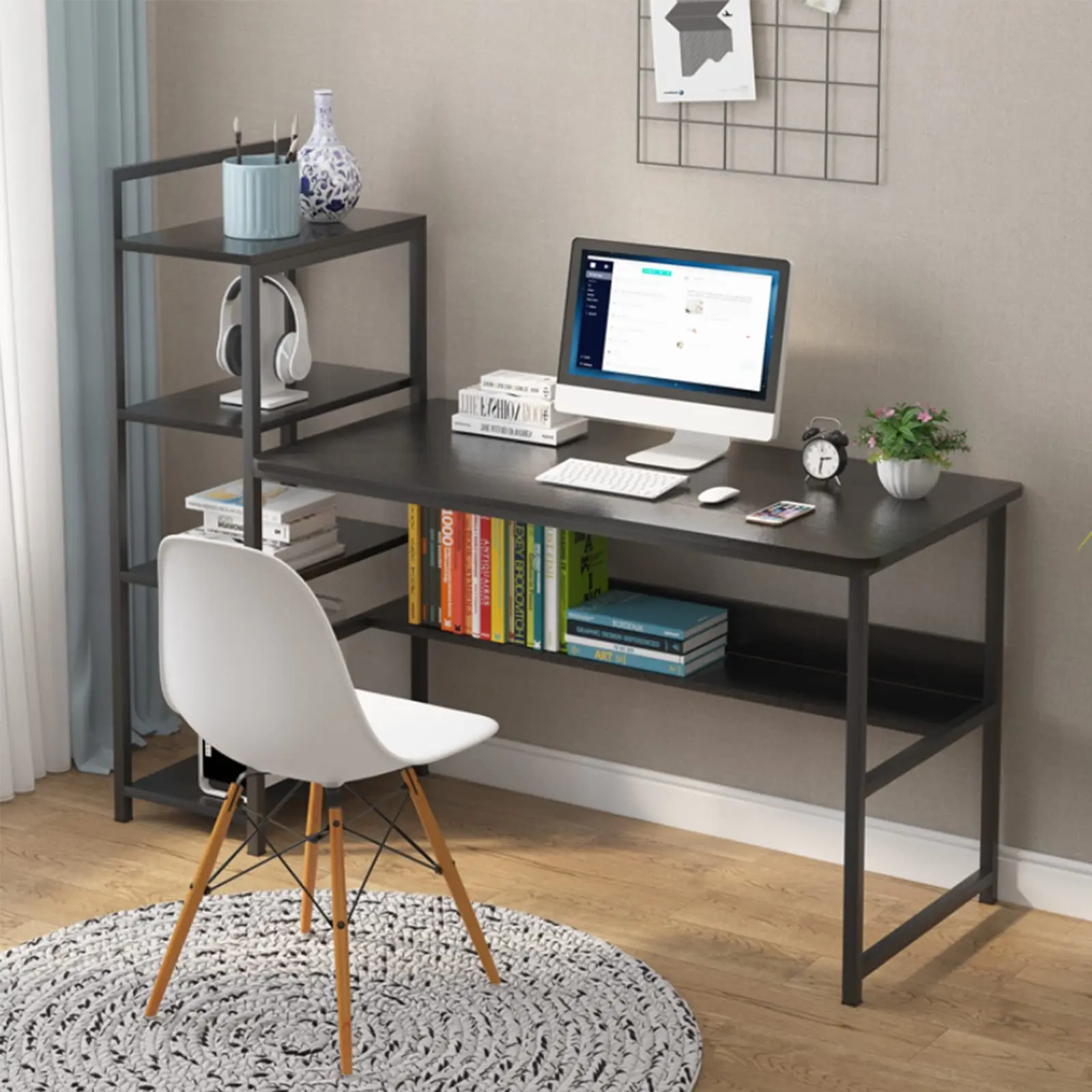 Escritorio para computadora simple wooden stable steady corner office working study tables desk furniture with storage shelves