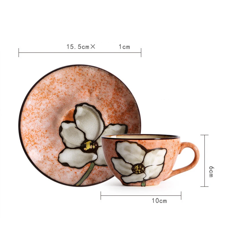  Чайные чашки и блюдца в японском стиле яркой глазури кофейного цвета