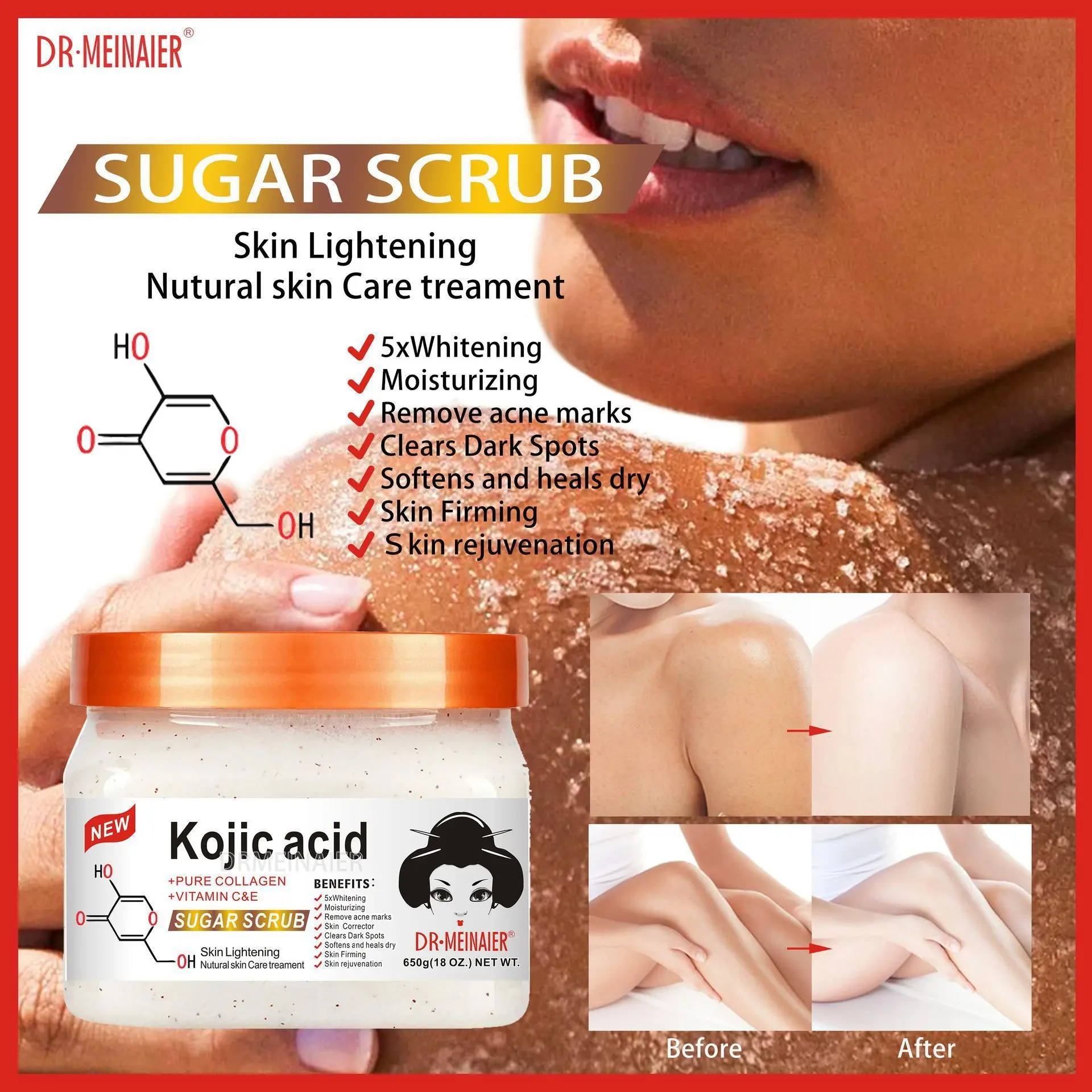 650g Wholesale price whitening Scrub salt  sugar scrub exfoliating deep cleaning skincare body bath salt kojic acid bath salt