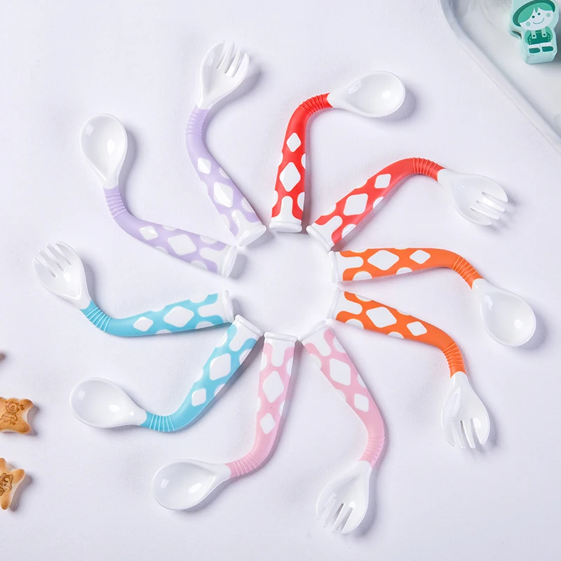  Factory price plastic baby spoon and fork set foldable kids for family use outdoor