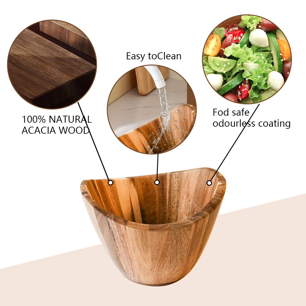 Youlike Oval Acacia Wooden Salad Bowl Set with Wooden Salad Serving Utensils Big Capacity