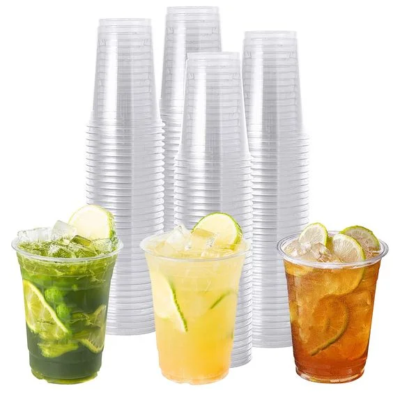 Biodegradable PET/ PLA Clear Plastic Cups With Flat Lids for Ice coffee smoothies bubble tea milkshakes