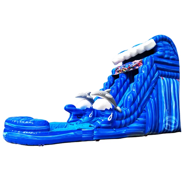 Dolphin Water Slide  Wholesale Commercial Backyard Blue Inflatable Water Slides