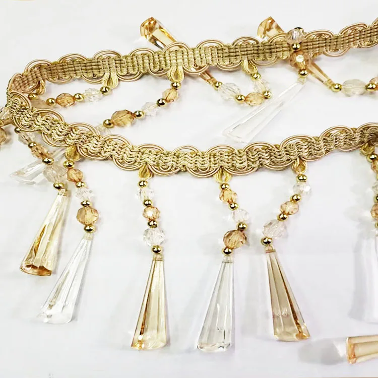 14.5CM LONG ACRYLIC BUGLE BEADS TRIM FRINGE TASSEL