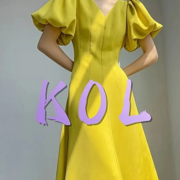 Женское длинное платье в Корейском стиле с V-образным вырезом