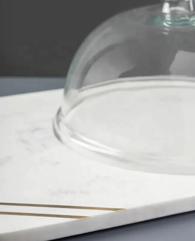 Marble Serve Plate with Glass Lid Cheese Board Tray Charcuterie Serving Board