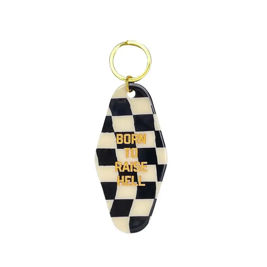 Personalized gold key ring Checker motel keytag Monogrammed Acrylic hotel keychain