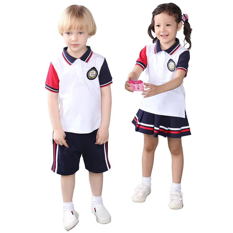 preschool Summer short-sleeved fashion hit color design school uniform design with pictures kindergarten school uniforms designs