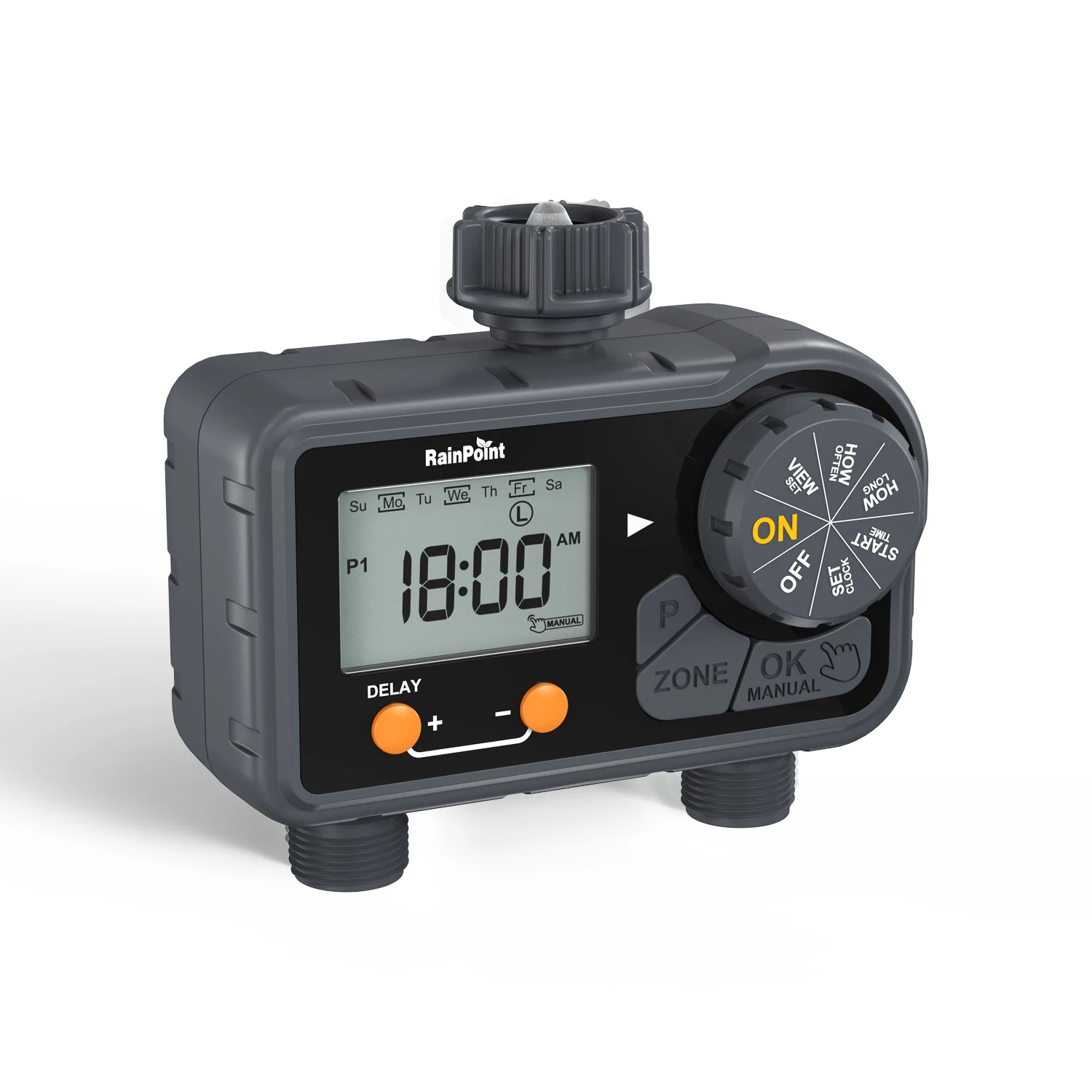 Digital Two Zones Programmable Irrigation Timer Garden Watering Sprinkler Two Outlets with Manual Watering Plan Preset