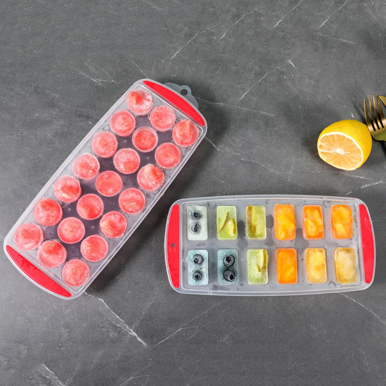 BPA Free Reusable Ice Cube Trays plastic Sphere Ice Ball Maker with Lid , small Round Ice Cube Molds for Whiskey