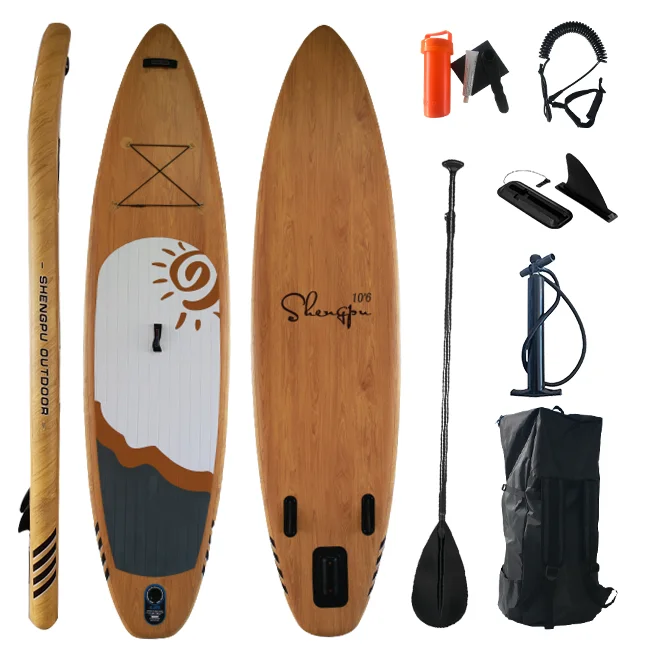 
China high quality wooden print inflatable stand up boards soft top SUP pedal board surfboard 